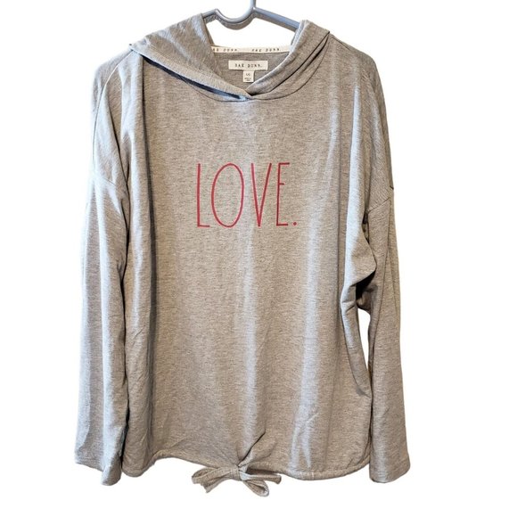 Rae Dunn Tops - Rae Dunn LOVE long sleeve lightweight hoodie sweatshirt drawstring hem size L